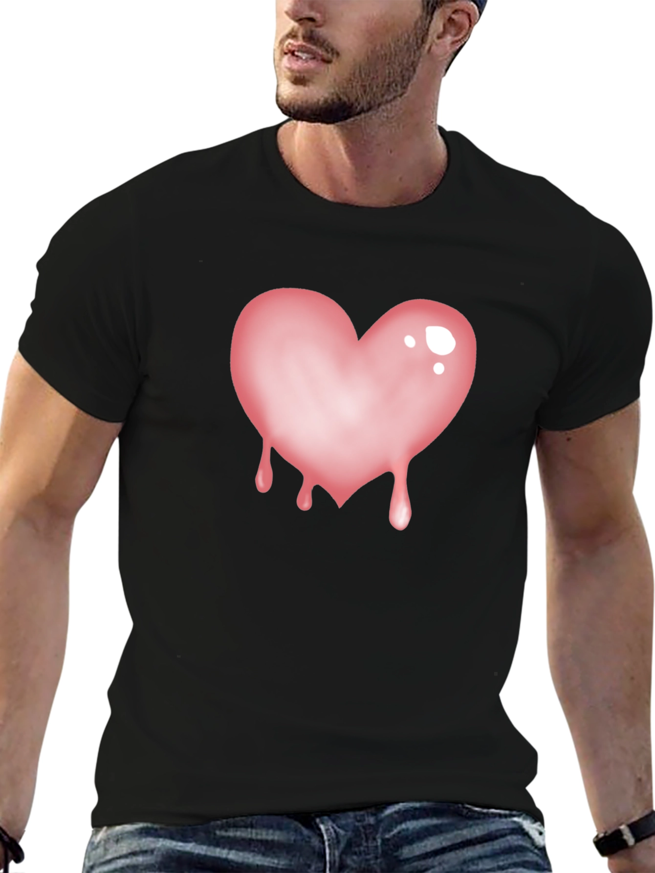 Black T-Shirt with Dripping Heart Graphic