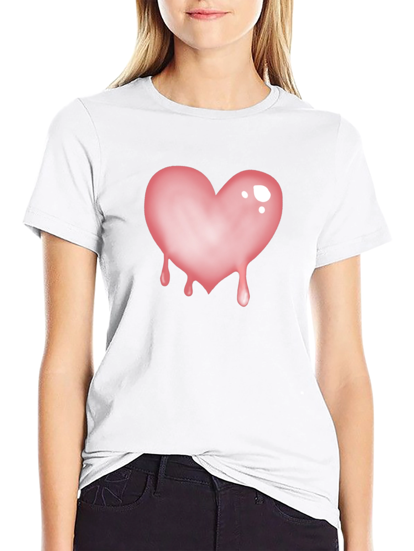 Black T-Shirt with Dripping Heart Graphic