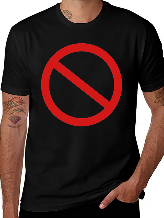 Red Circle with Slash Graphic Tee - Black Cotton T-Shirt