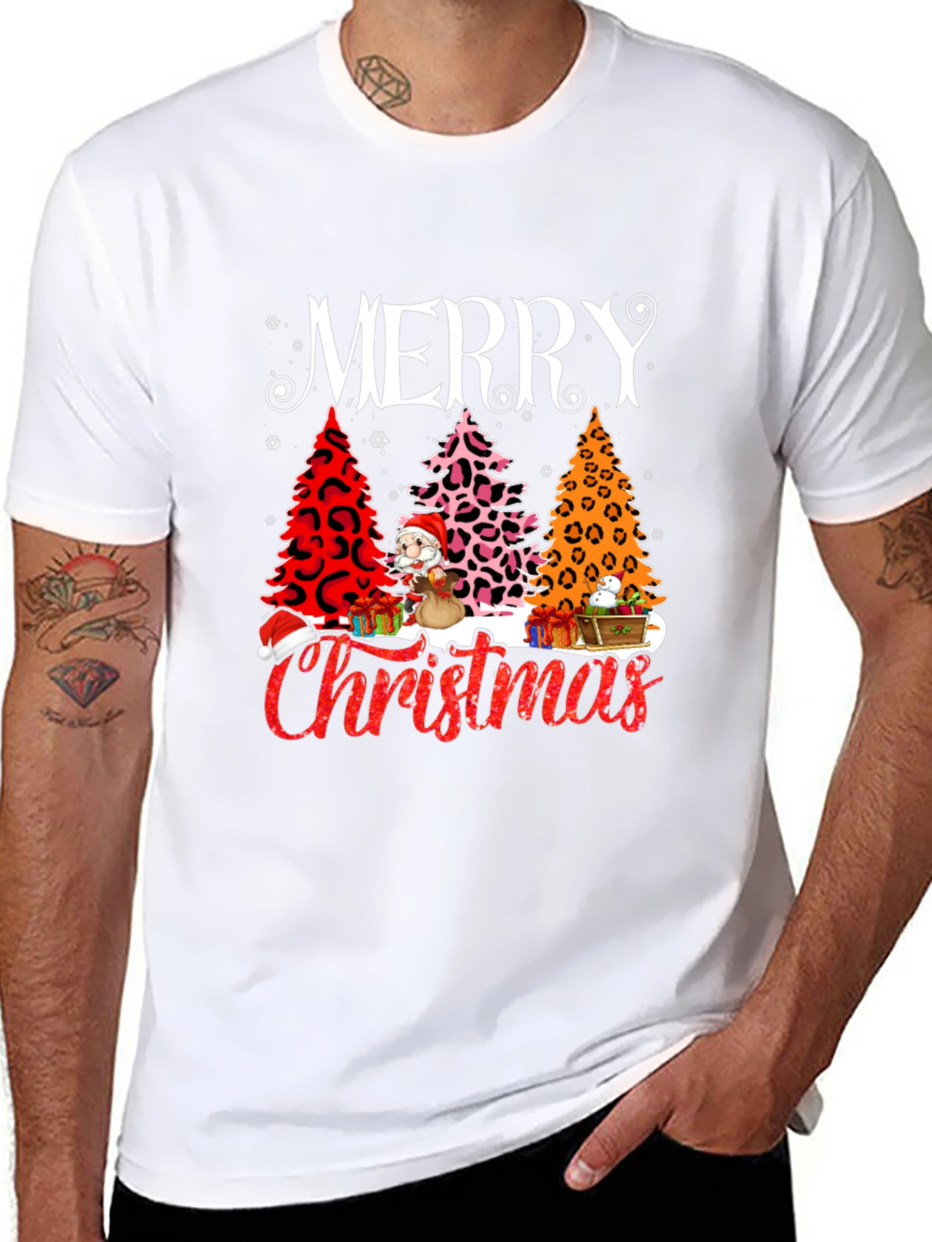 Merry Christmas T-Shirt - Holiday Leopard Print Trees