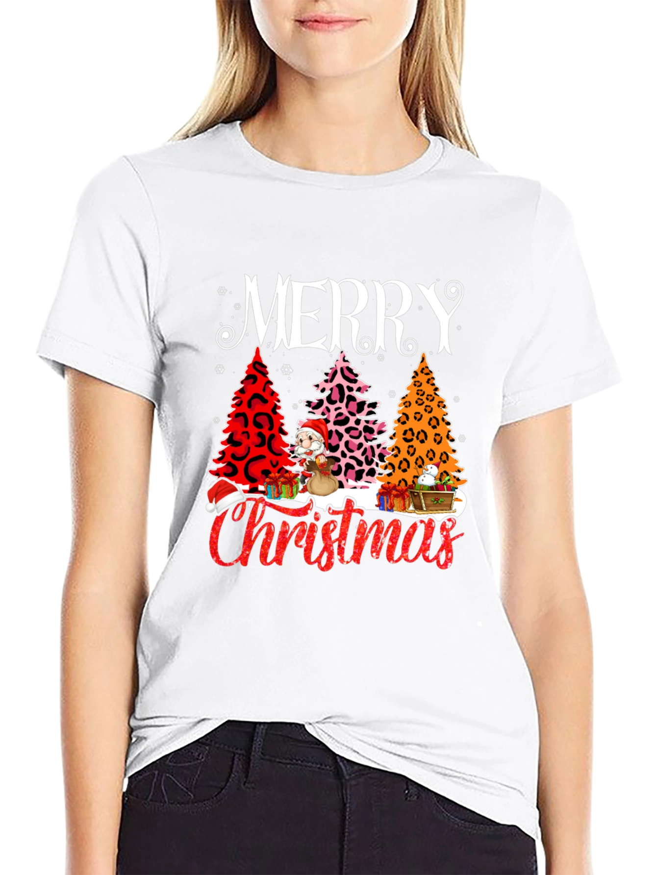 Merry Christmas T-Shirt - Holiday Leopard Print Trees