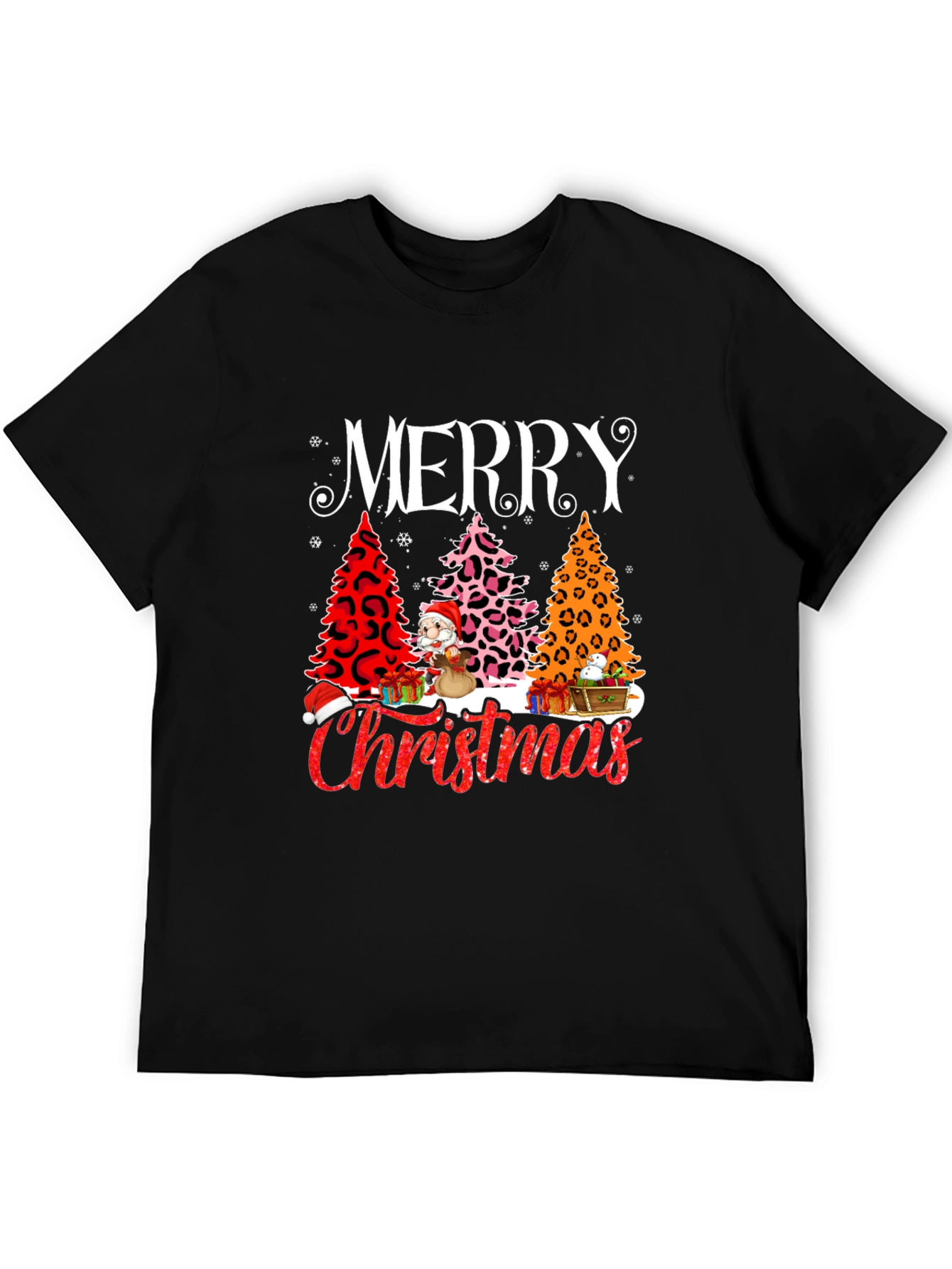 Merry Christmas T-Shirt - Holiday Leopard Print Trees