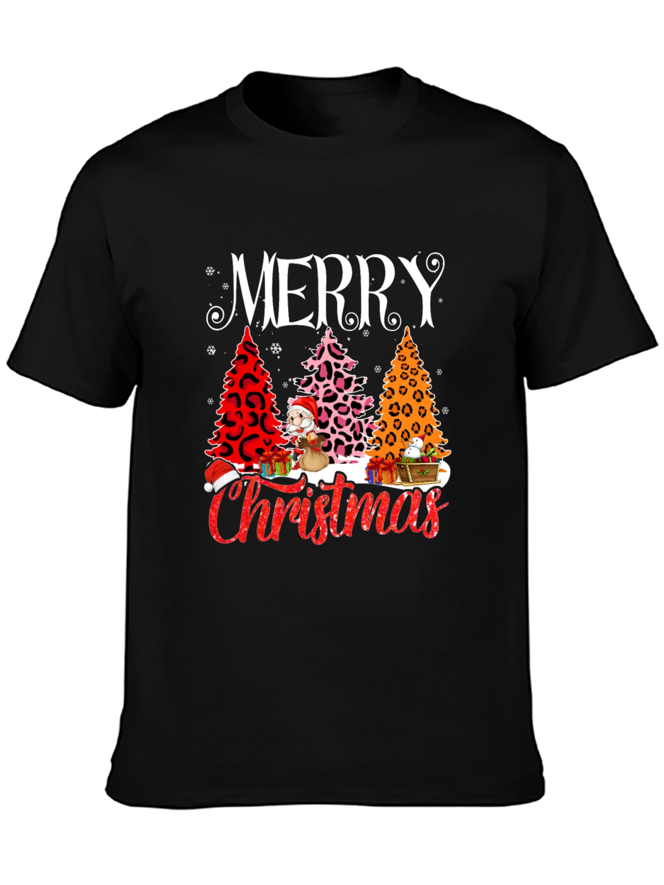 Merry Christmas T-Shirt - Holiday Leopard Print Trees