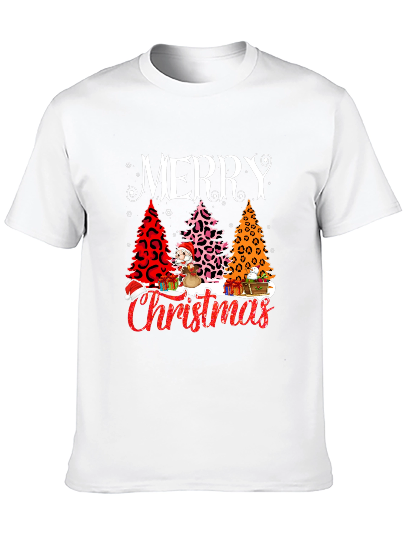 Merry Christmas T-Shirt - Holiday Leopard Print Trees