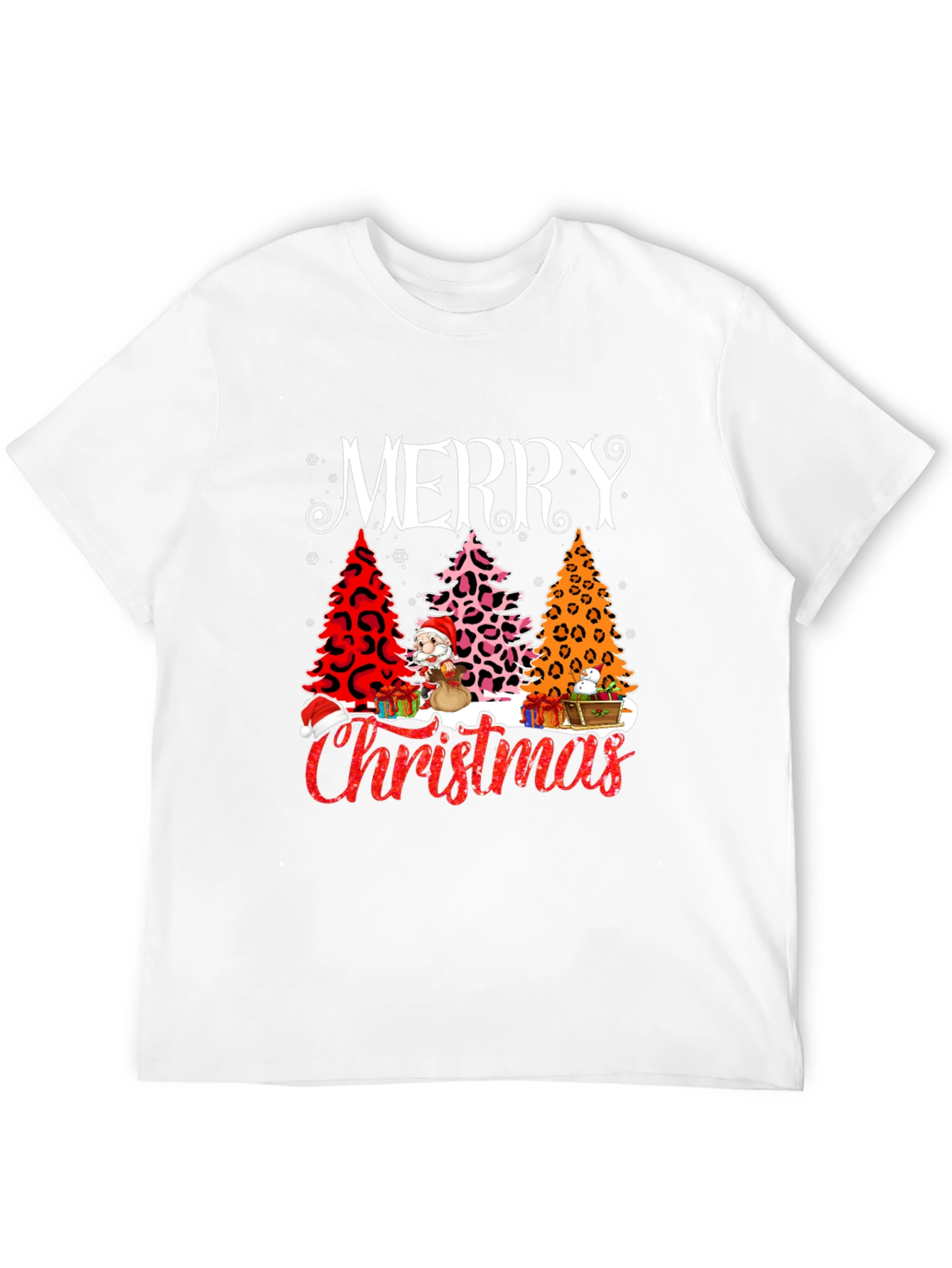 Merry Christmas T-Shirt - Holiday Leopard Print Trees
