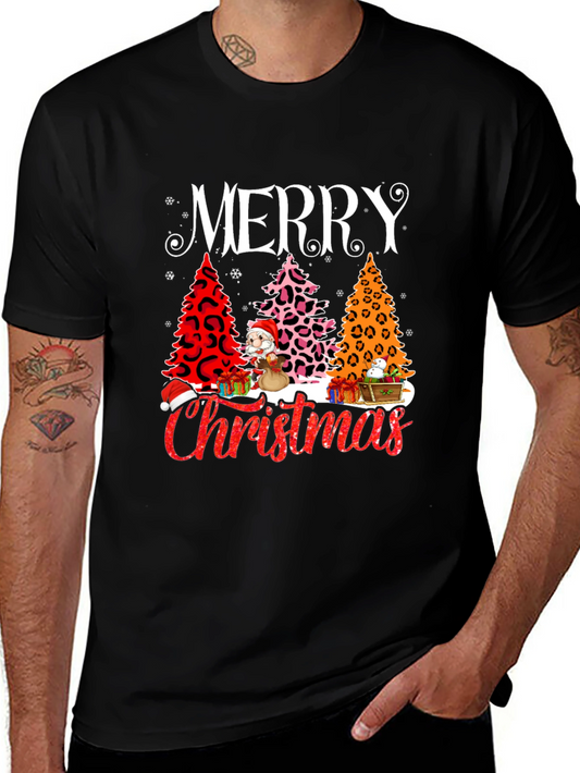Merry Christmas T-Shirt - Holiday Leopard Print Trees