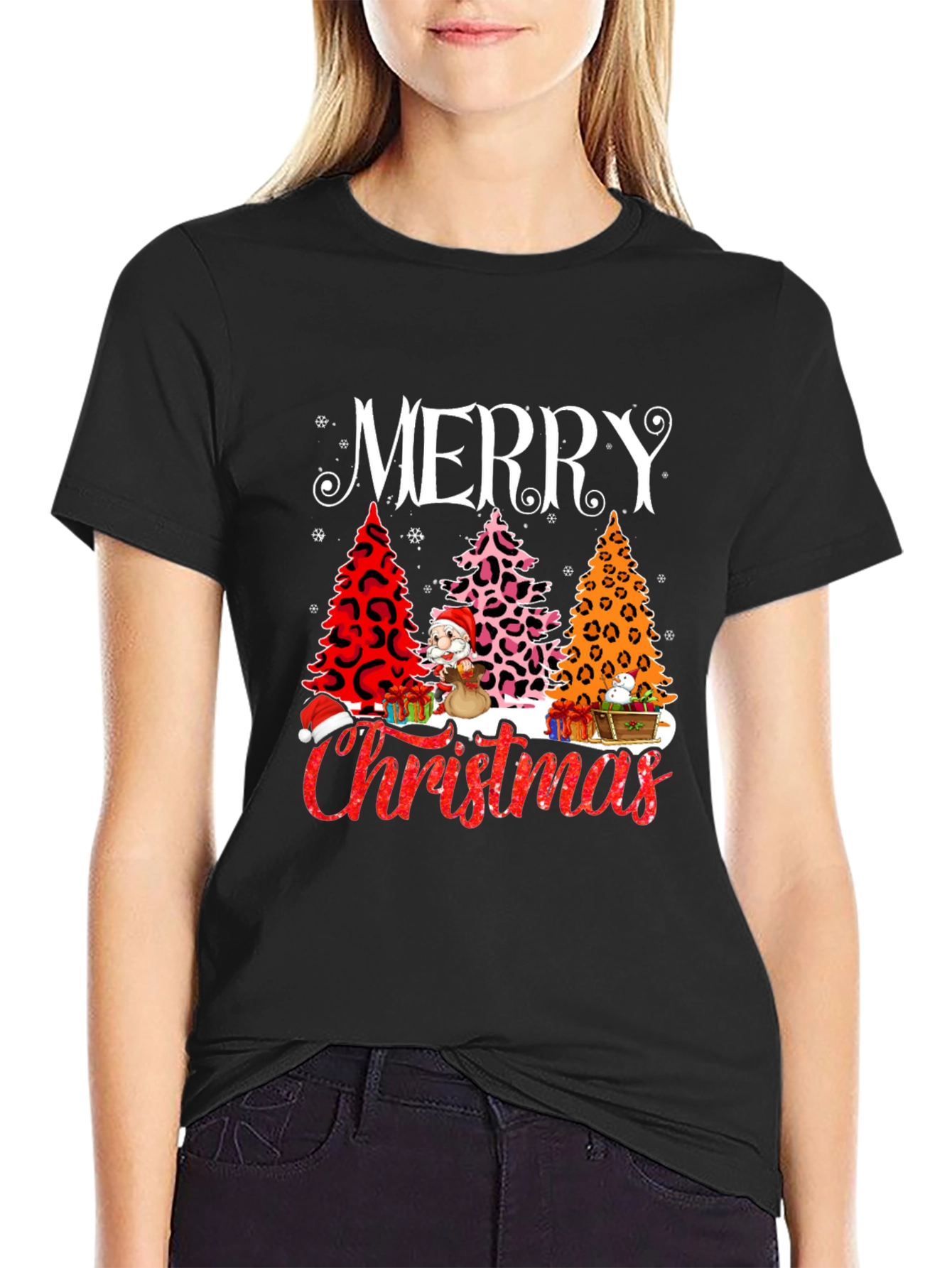 Merry Christmas T-Shirt - Holiday Leopard Print Trees