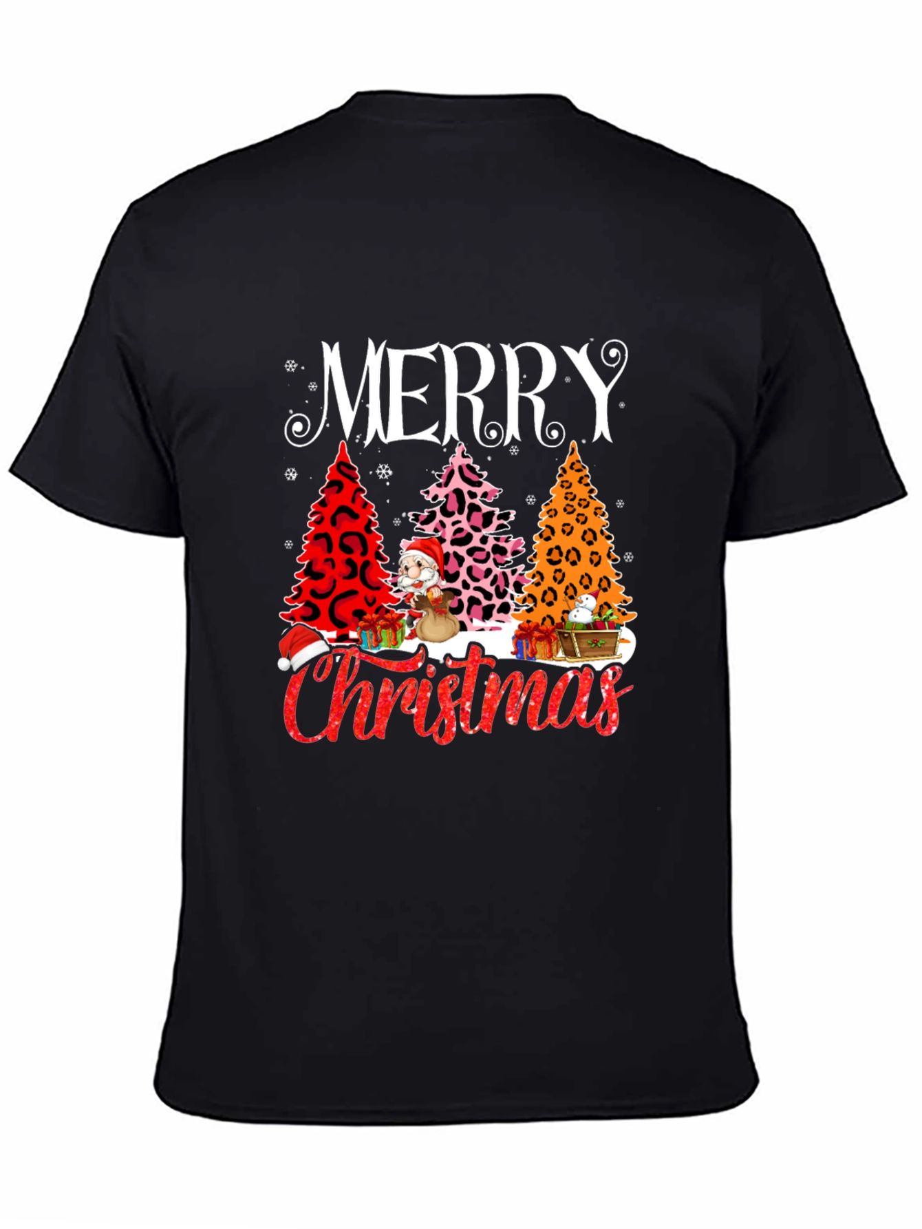 Merry Christmas T-Shirt - Holiday Leopard Print Trees
