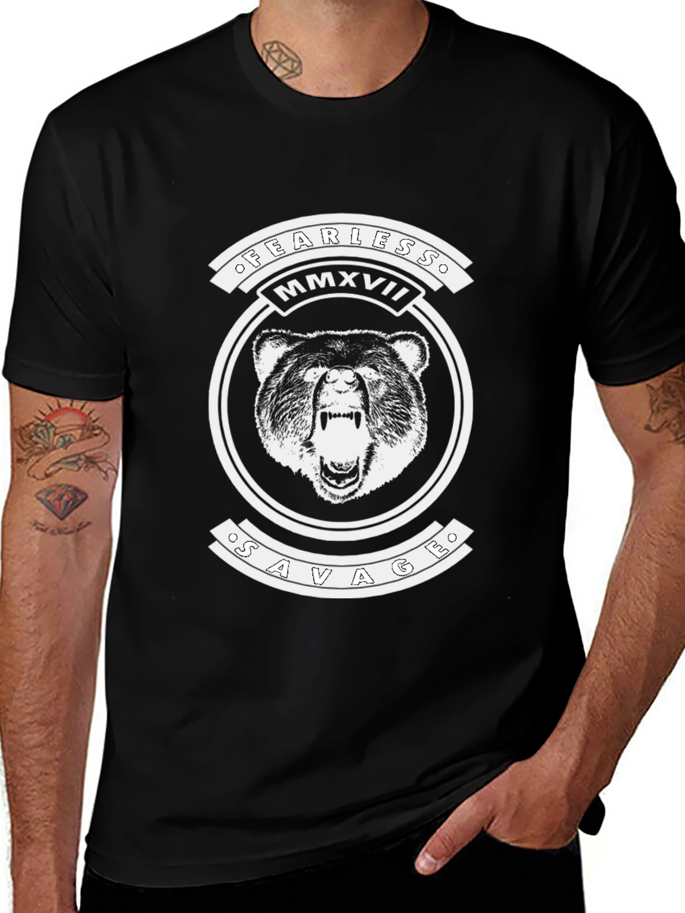 Fearless Savage Bear Graphic T-Shirt - Black