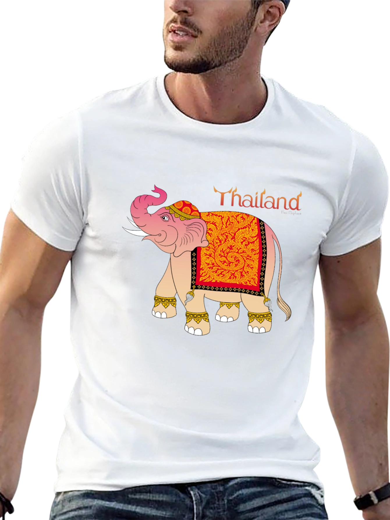 Thailand Elephant Graphic Tee - Black Cotton Blend T-Shirt