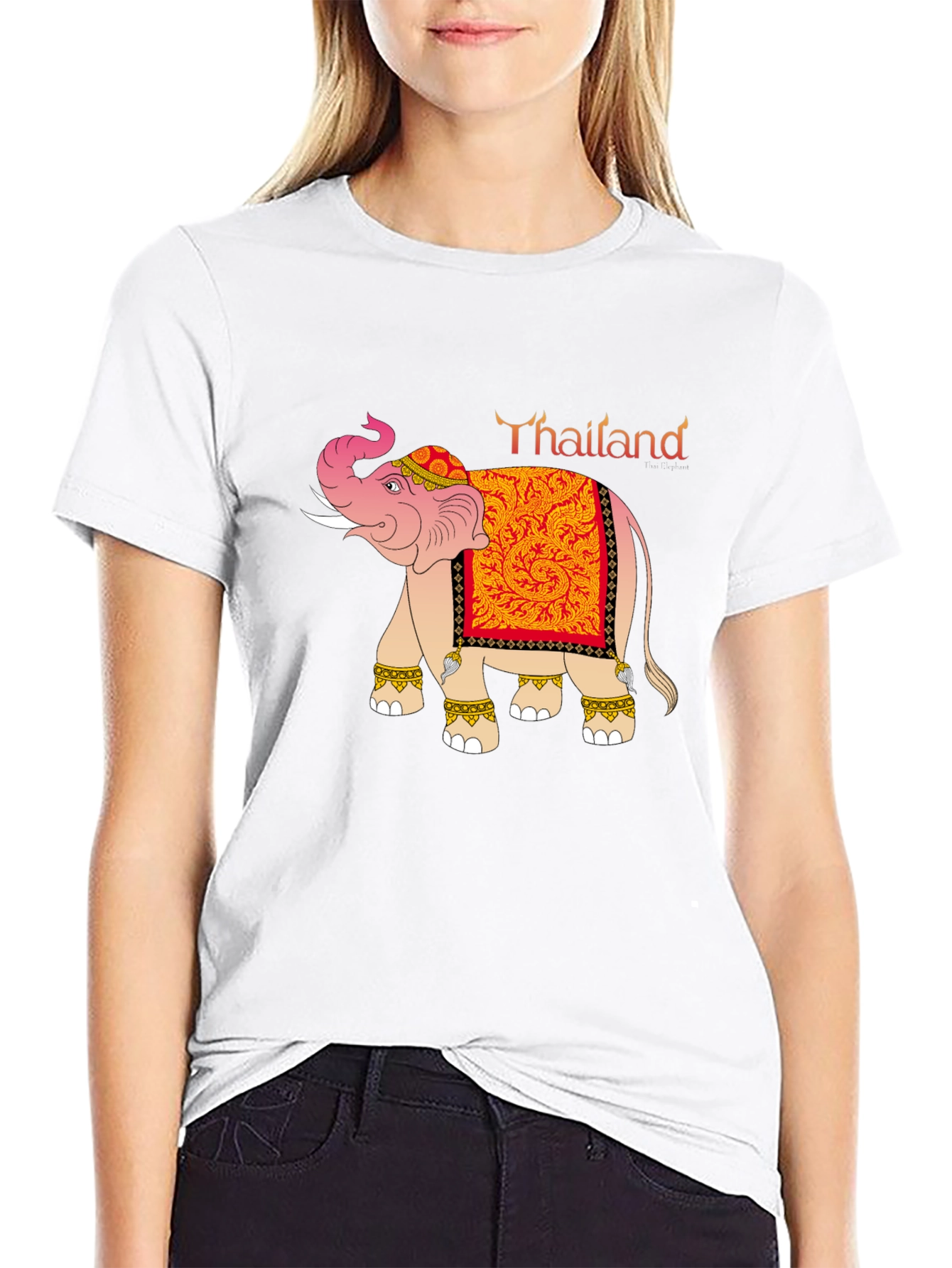 Thailand Elephant Graphic Tee - Black Cotton Blend T-Shirt