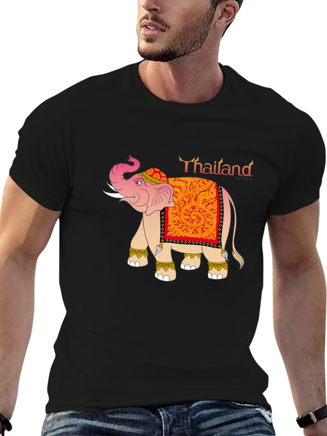 Thailand Elephant Graphic Tee - Black Cotton Blend T-Shirt