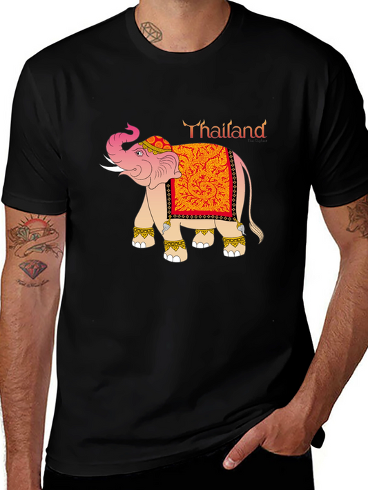 Thailand Elephant Graphic Tee - Black Cotton Blend T-Shirt
