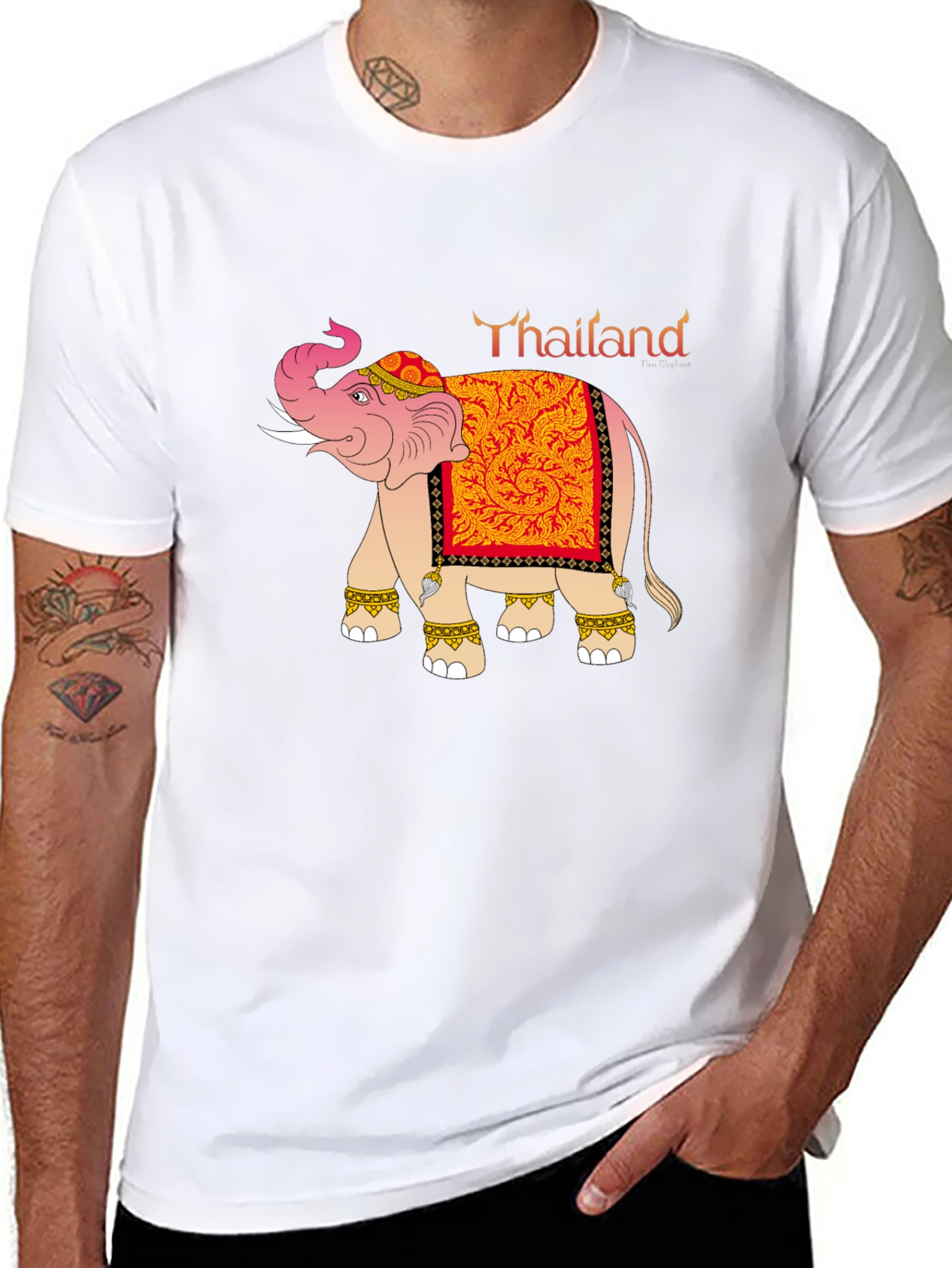 Thailand Elephant Graphic Tee - Black Cotton Blend T-Shirt