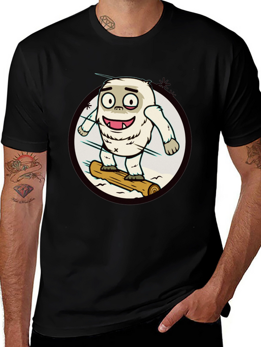 Yeti on Log Ride Graphic Tee - Cool Cartoon Shirt