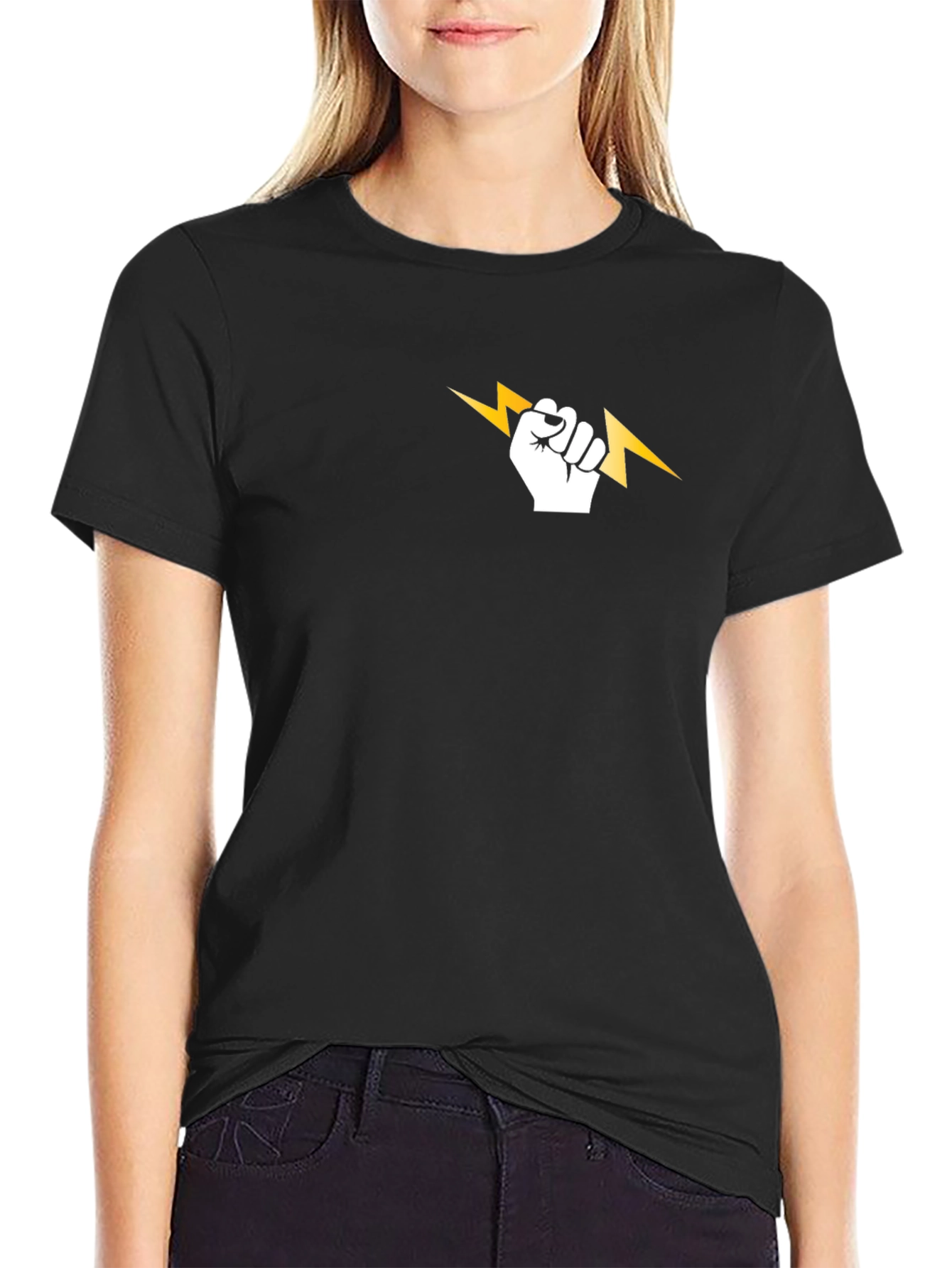 Black T-Shirt with Lightning Bolt Fist Graphic