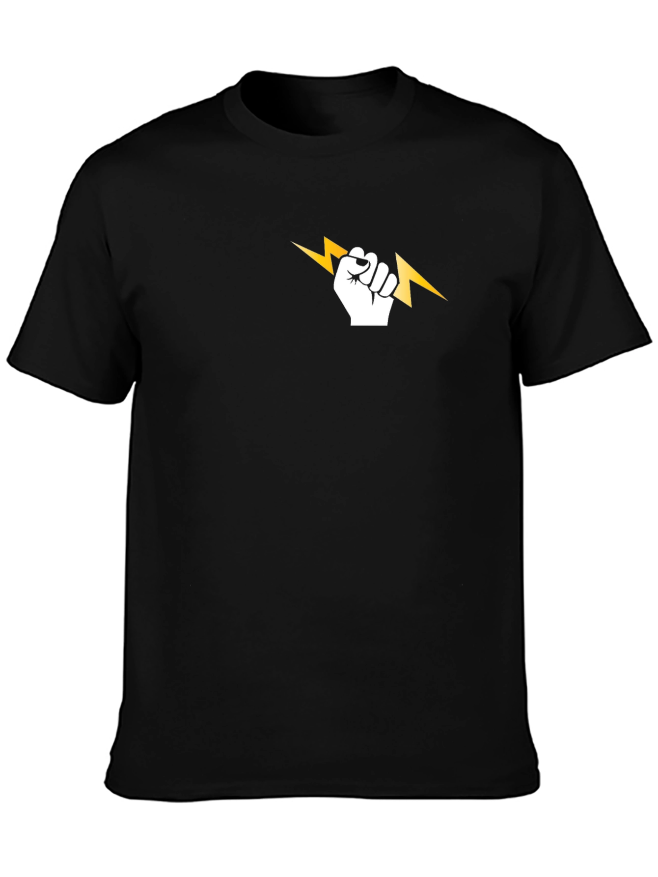 Black T-Shirt with Lightning Bolt Fist Graphic