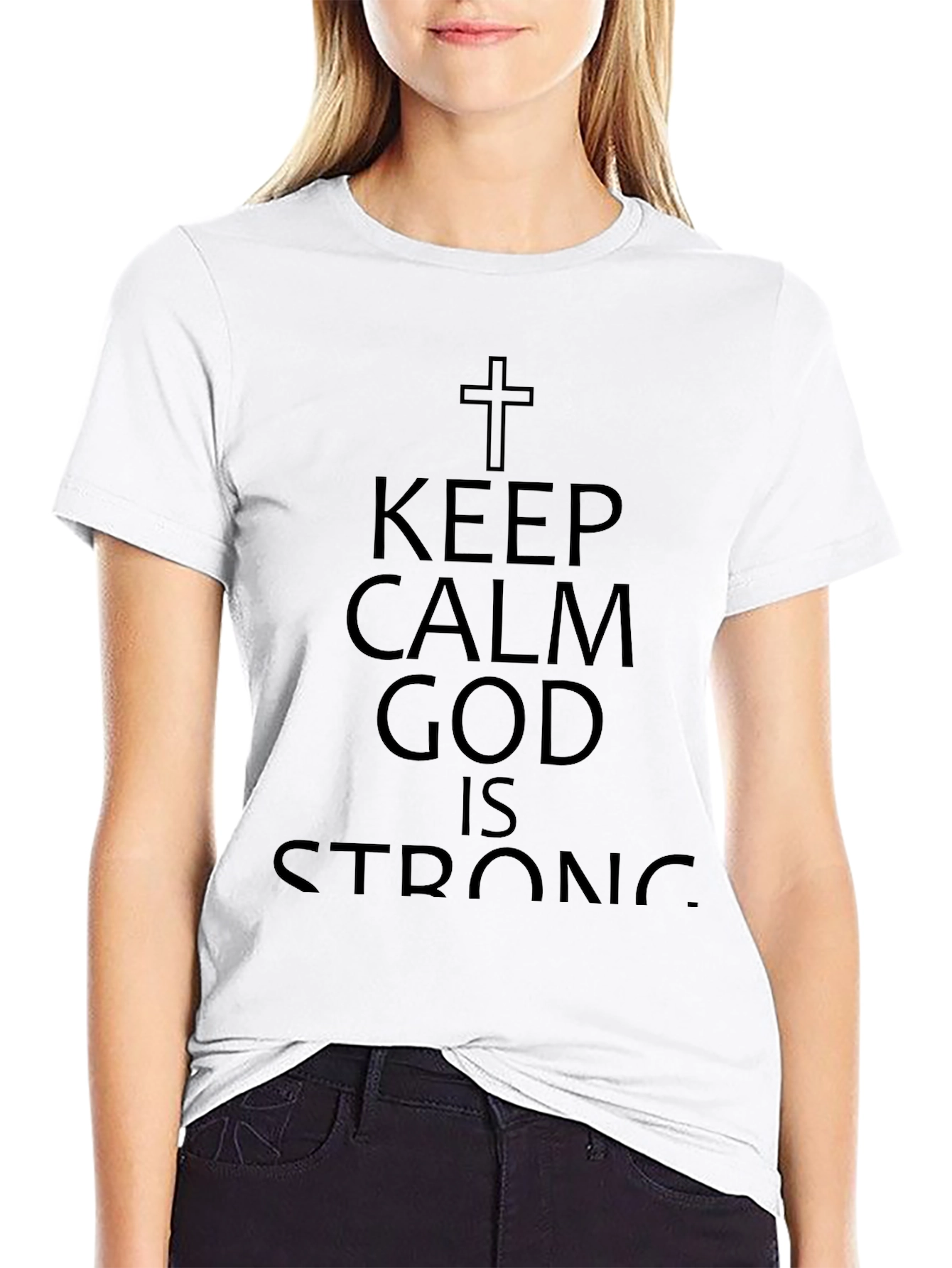 Keep Calm God Is Strong Black T-Shirt