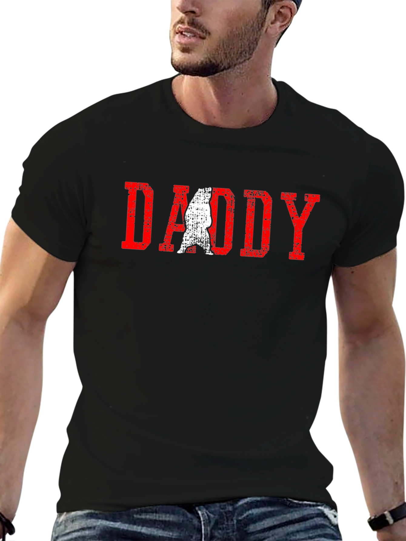 Daddy Bear Graphic T-Shirt - Distressed Red Print