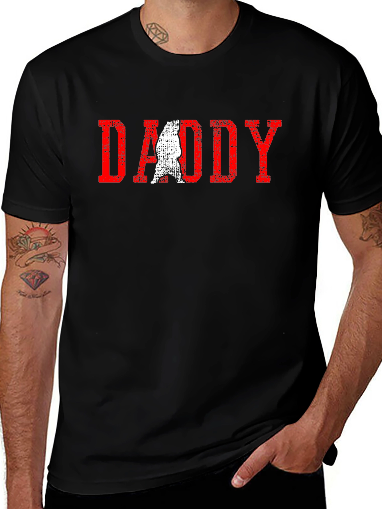 Daddy Bear Graphic T-Shirt - Distressed Red Print