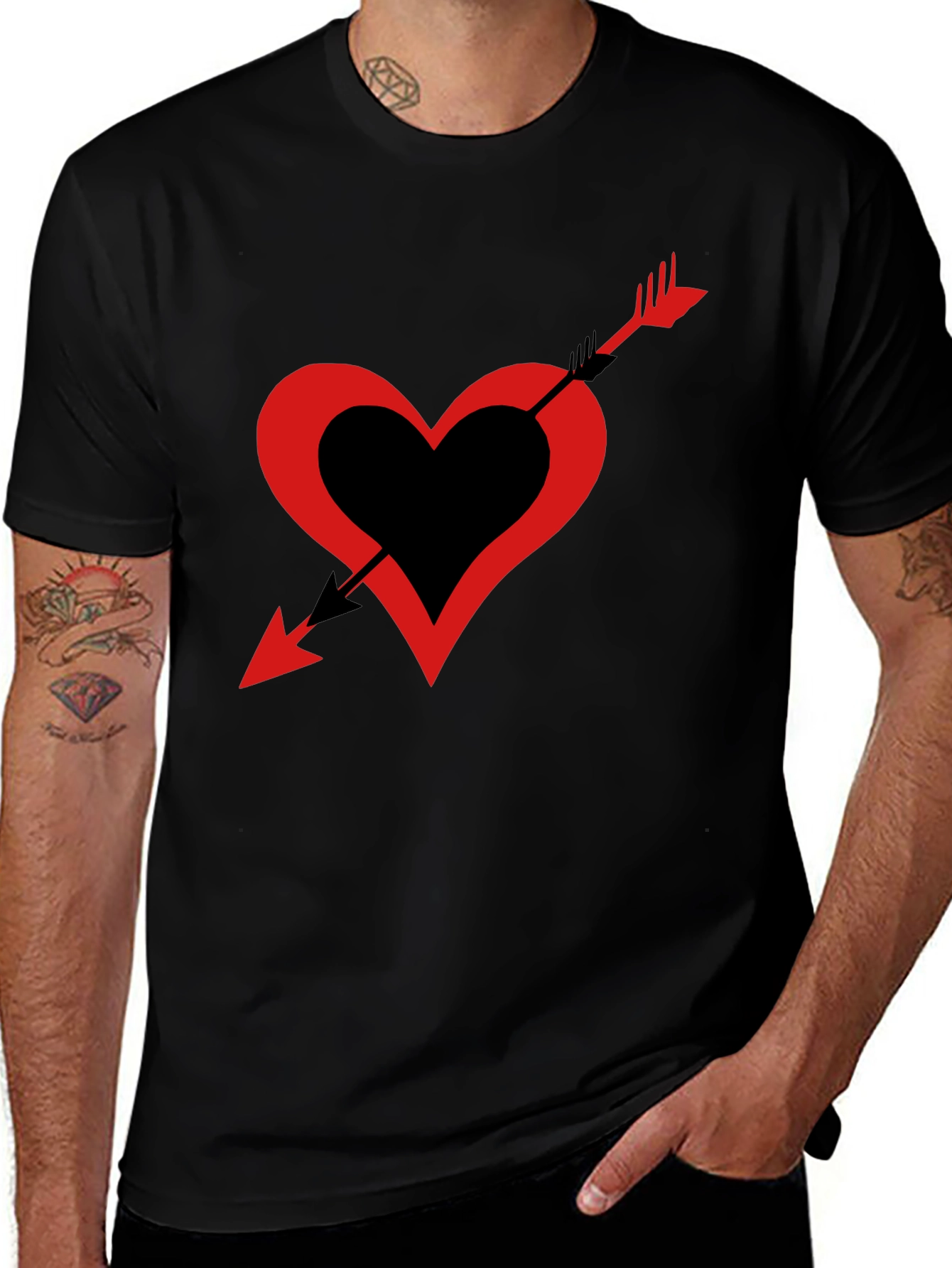 Heart Arrow Graphic Tee - Black Casual Shirt