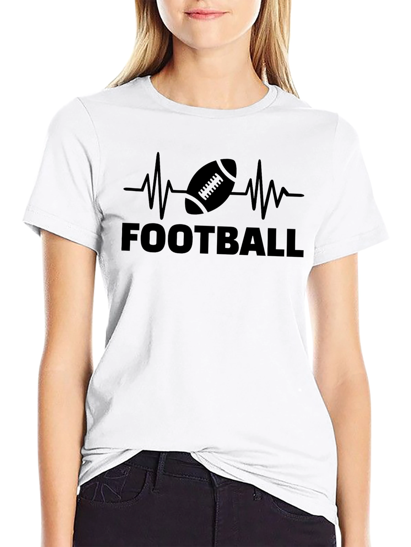 Football Heartbeat Graphic Tee - Black