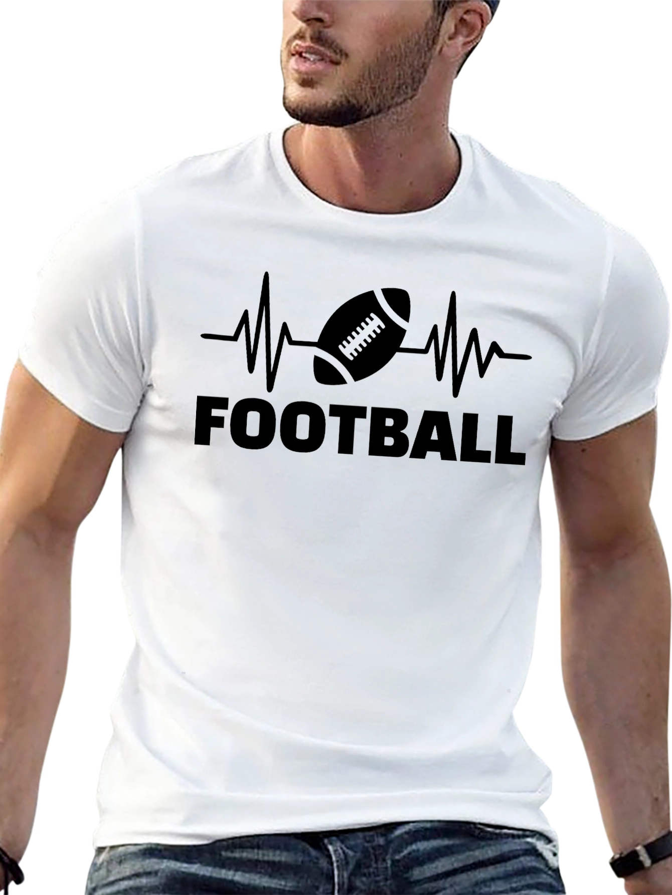 Football Heartbeat Graphic Tee - Black