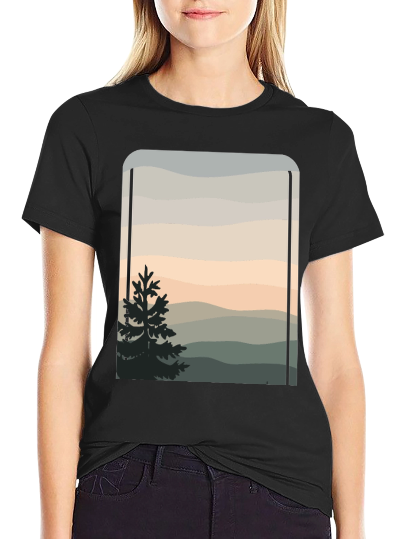 Nature Scene Graphic Tee - Black Cotton Blend