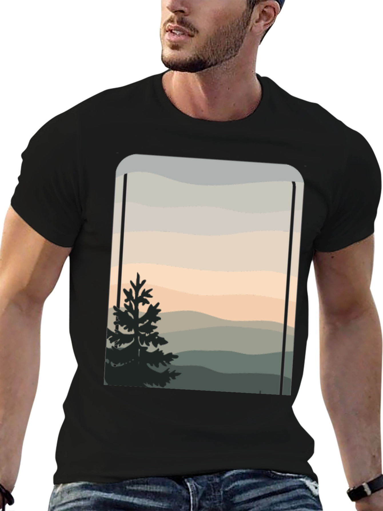 Nature Scene Graphic Tee - Black Cotton Blend