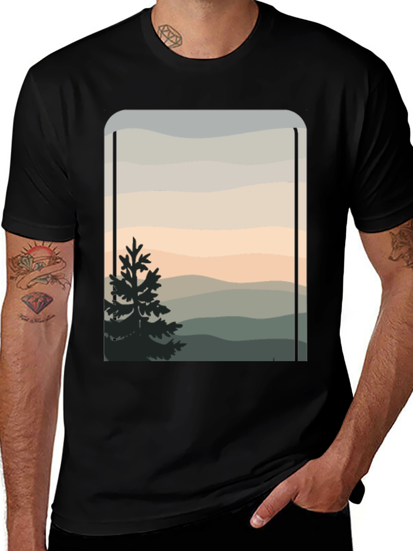 Nature Scene Graphic Tee - Black Cotton Blend