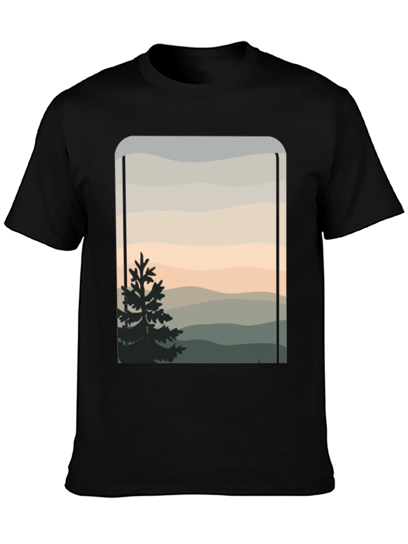 Nature Scene Graphic Tee - Black Cotton Blend