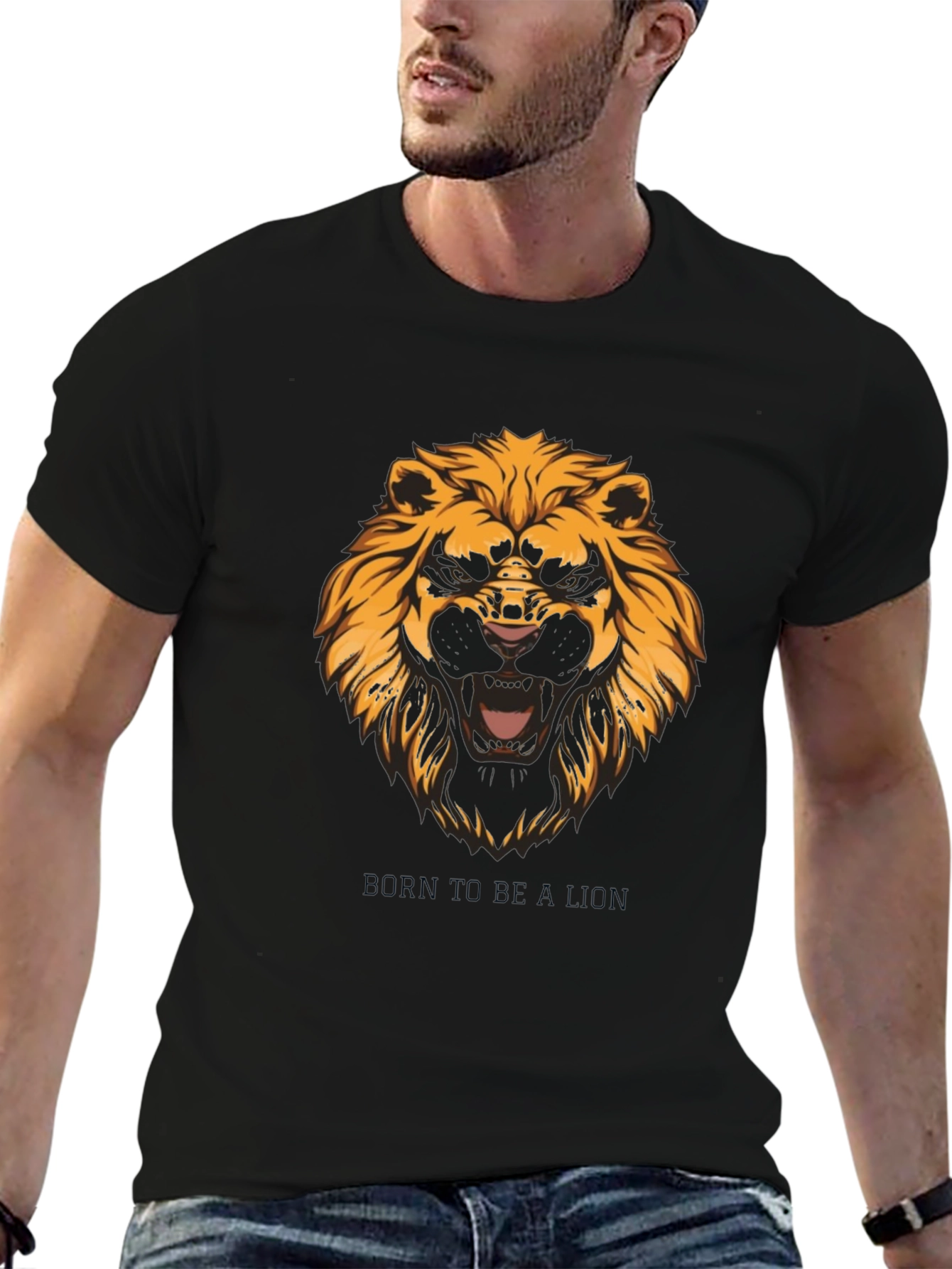 Born to Be Lion Black Graphic Tee