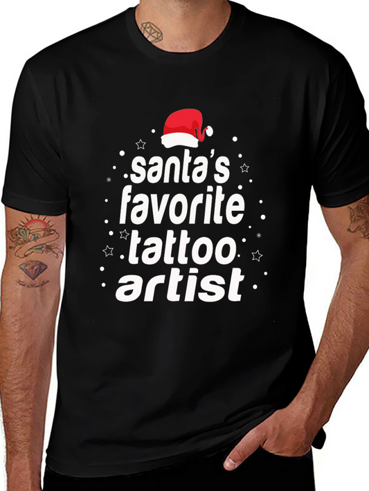 Santas Favorite Tattoo Artist T-Shirt - Christmas Holiday Apparel