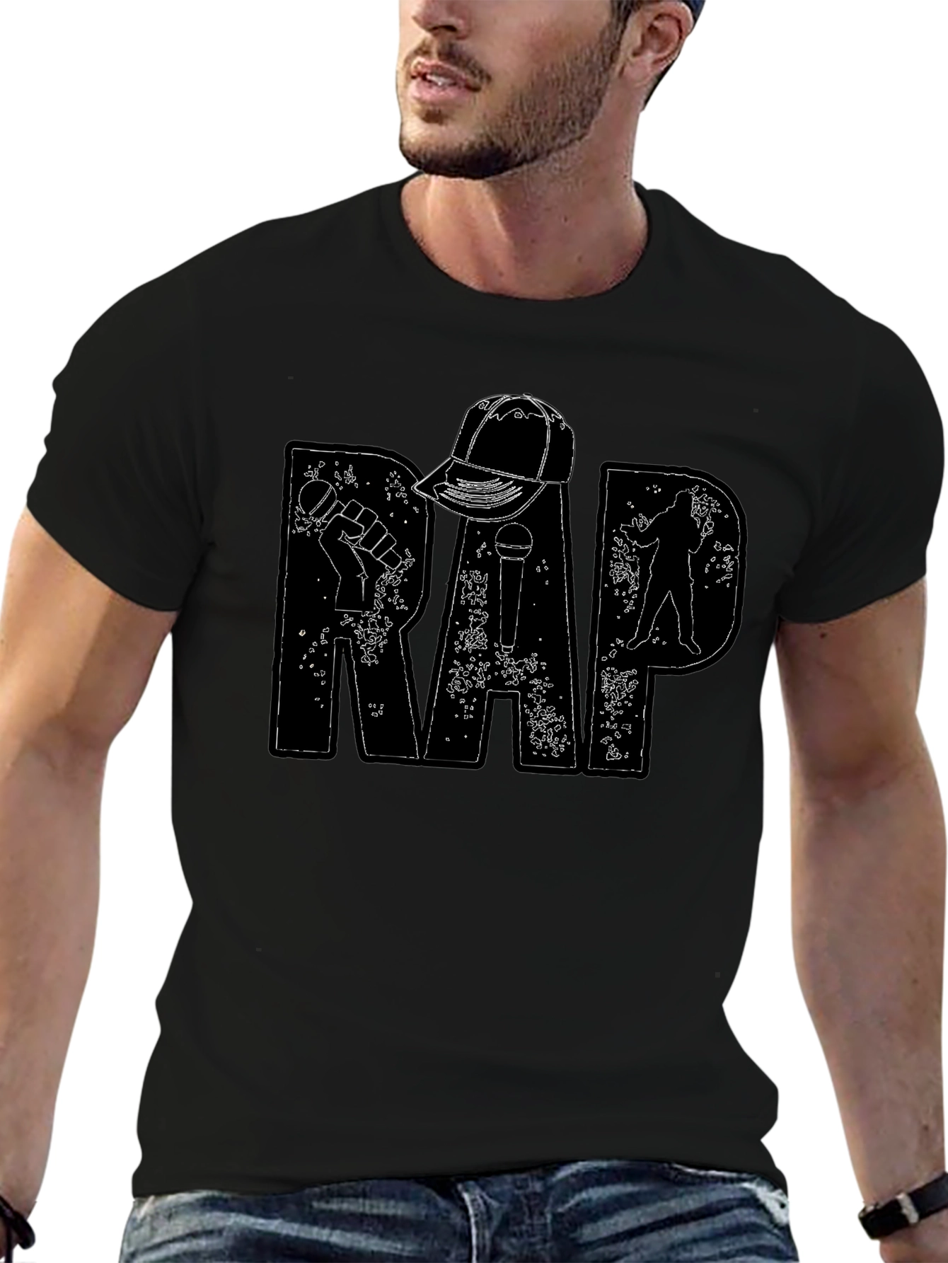 Mens Black RAP Graphic Tee