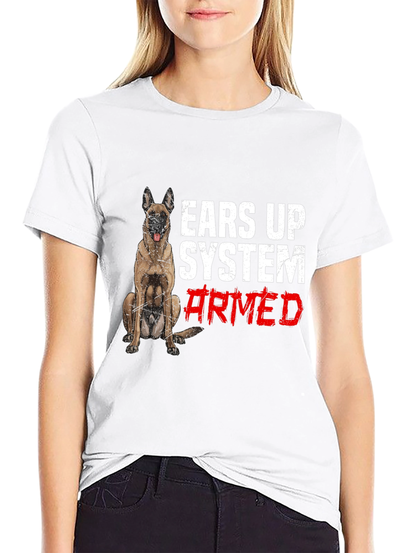 Ears Up System Armed Dog Graphic T-Shirt