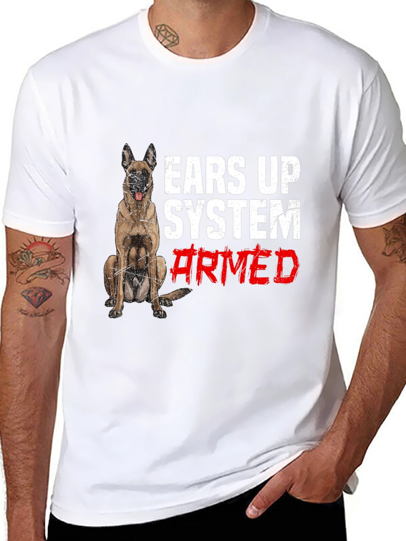 Ears Up System Armed Dog Graphic T-Shirt