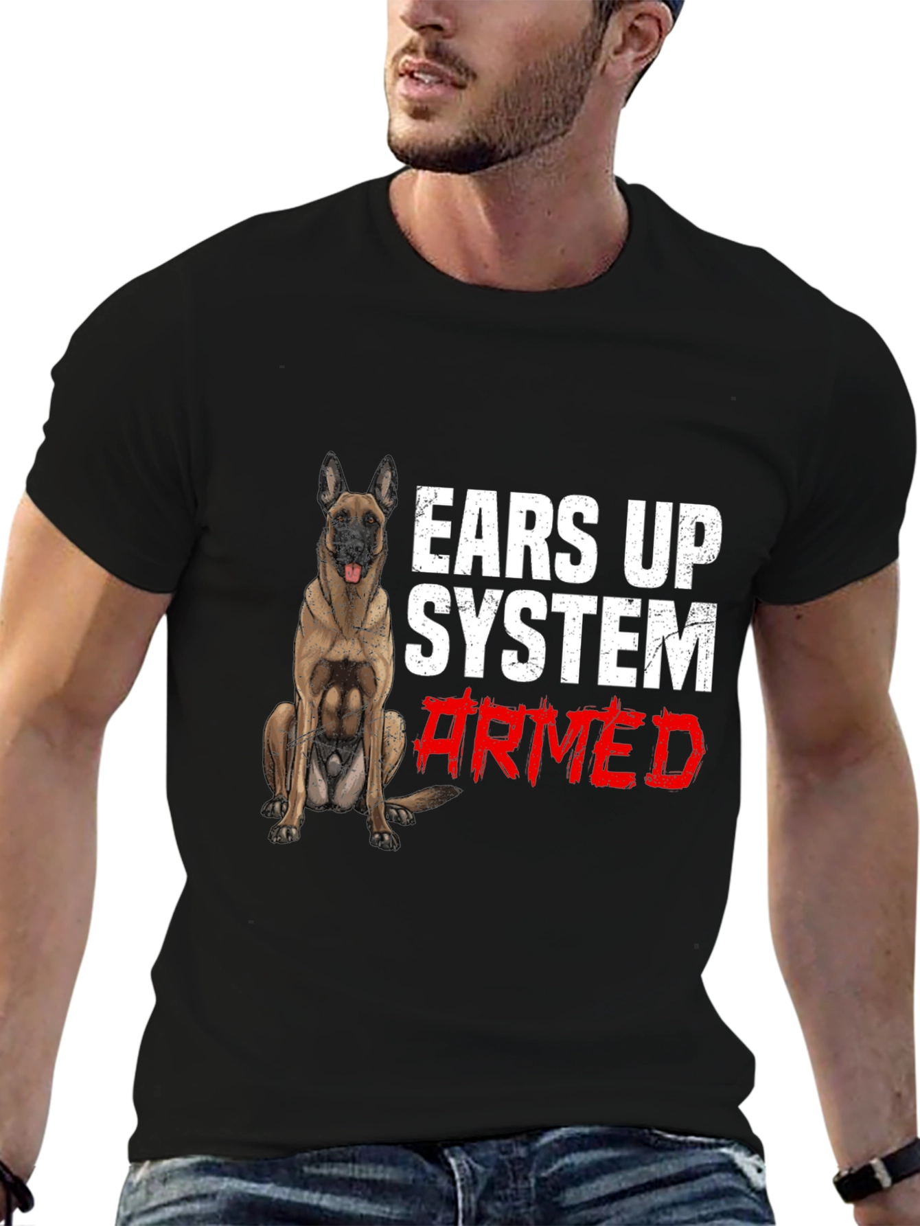 Ears Up System Armed Dog Graphic T-Shirt