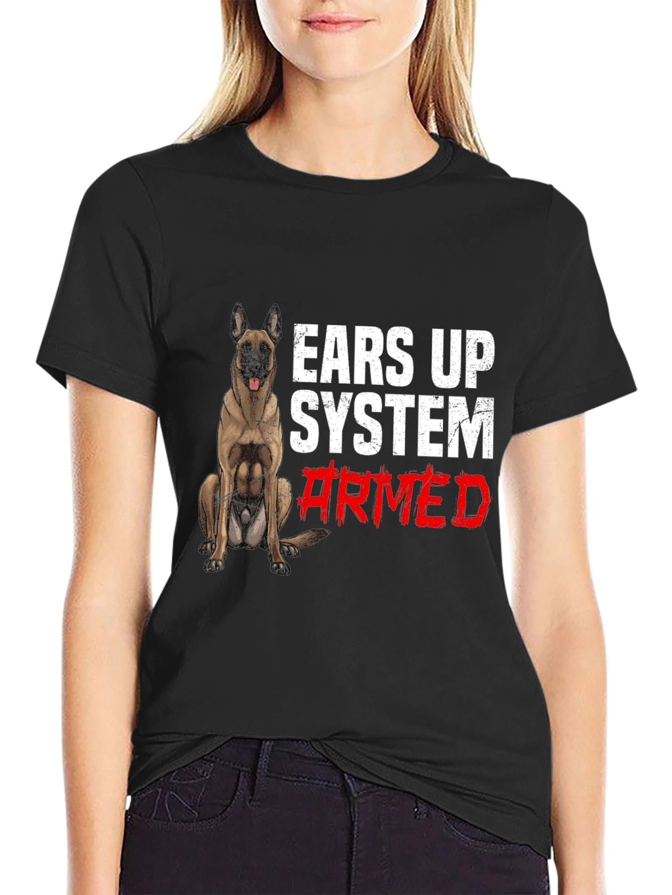 Ears Up System Armed Dog Graphic T-Shirt