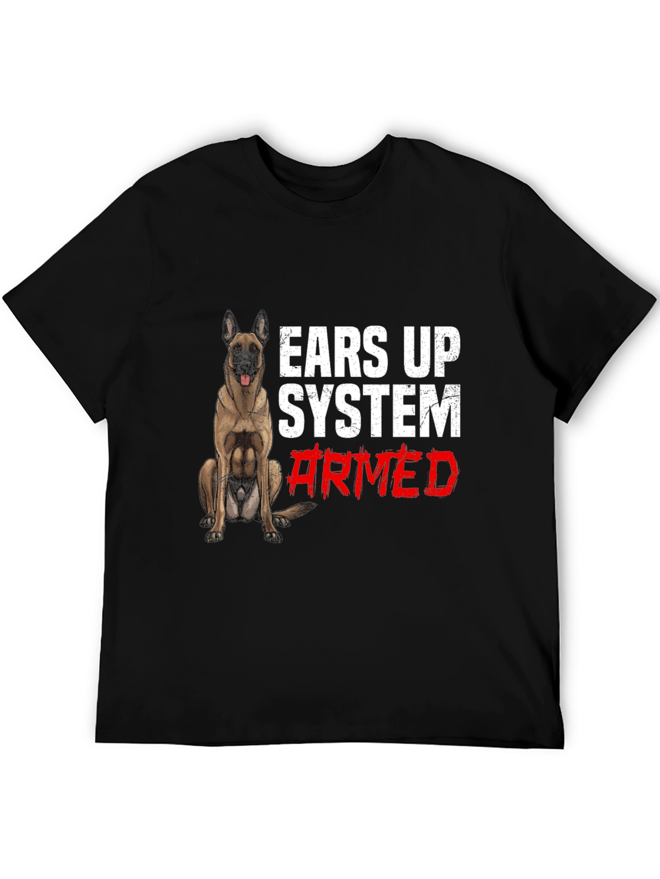 Ears Up System Armed Dog Graphic T-Shirt