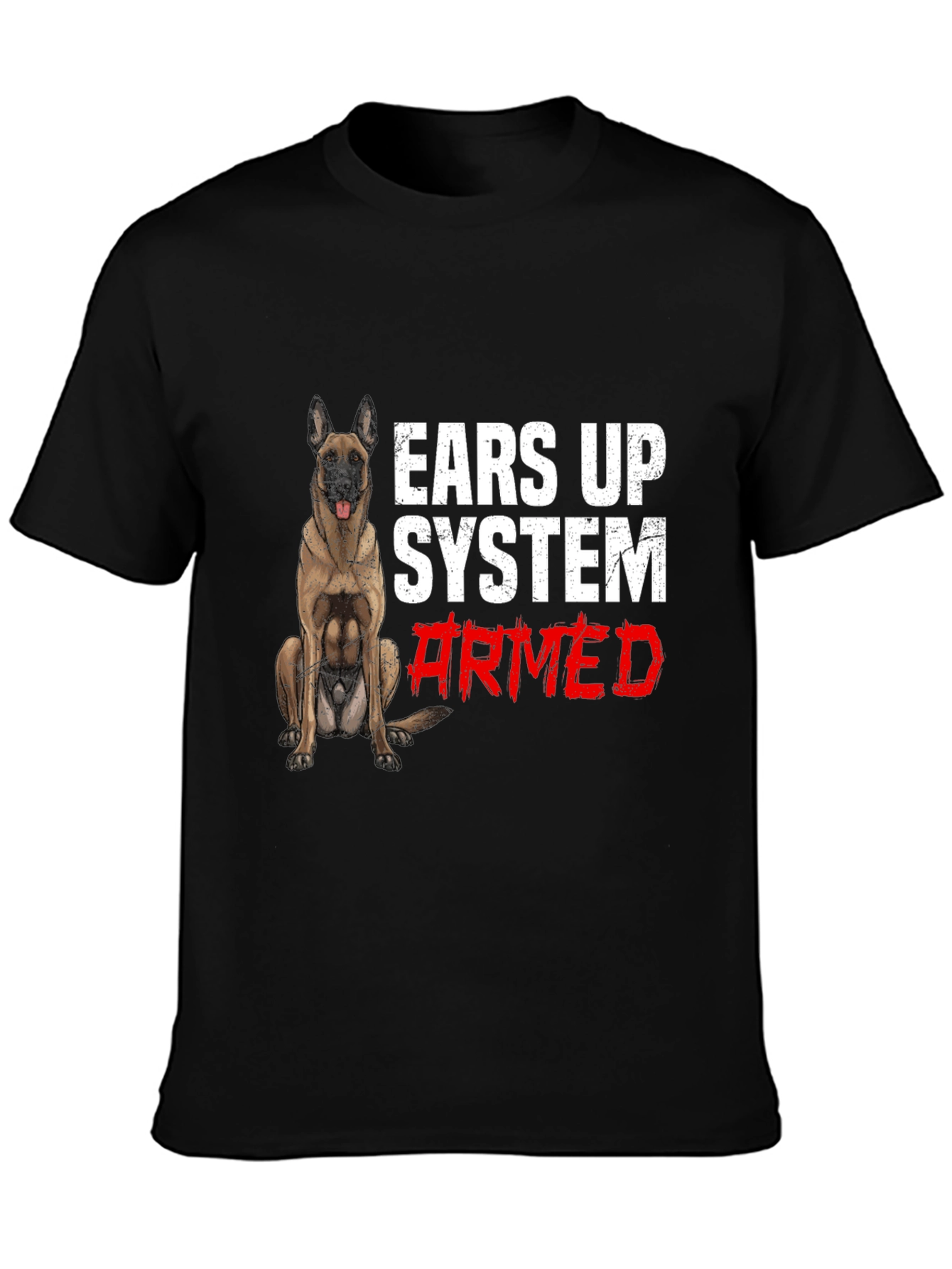 Ears Up System Armed Dog Graphic T-Shirt