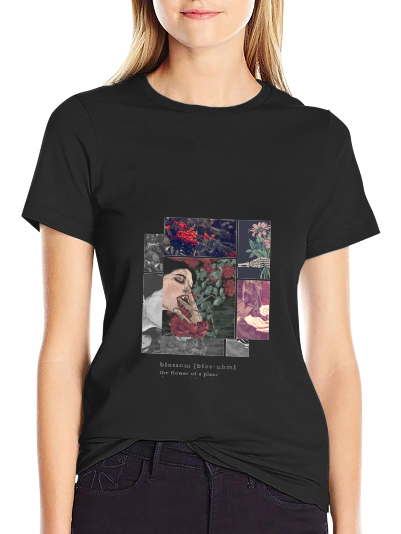 Blossom Graphic Print Black T-Shirt