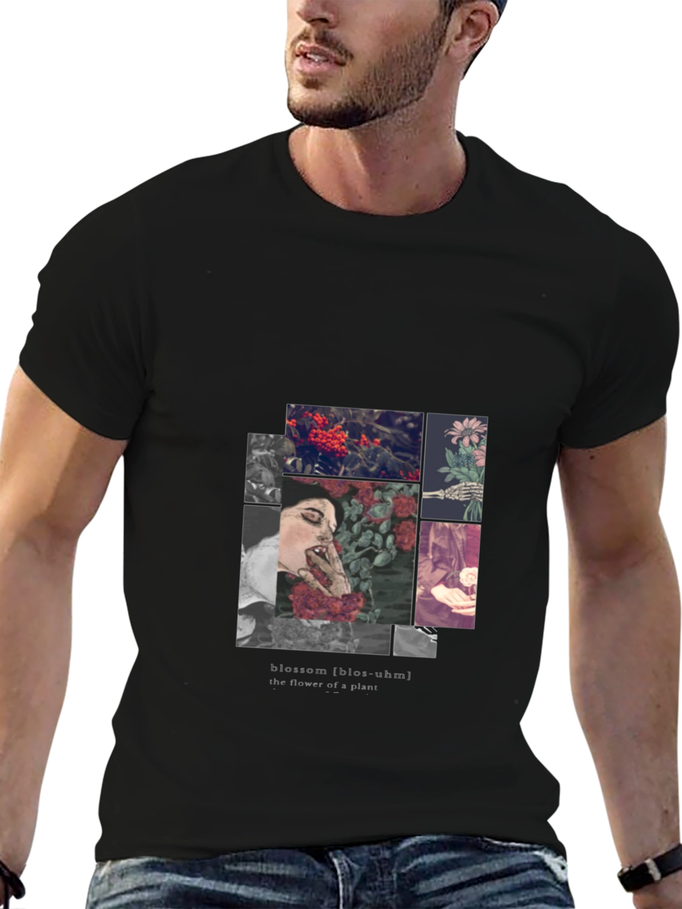 Blossom Graphic Print Black T-Shirt