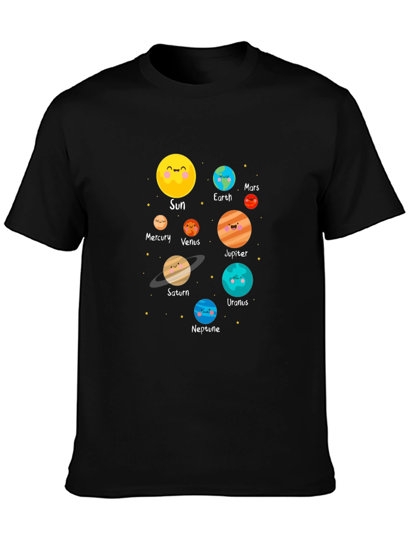 Cartoon Planet Print Black T-Shirt