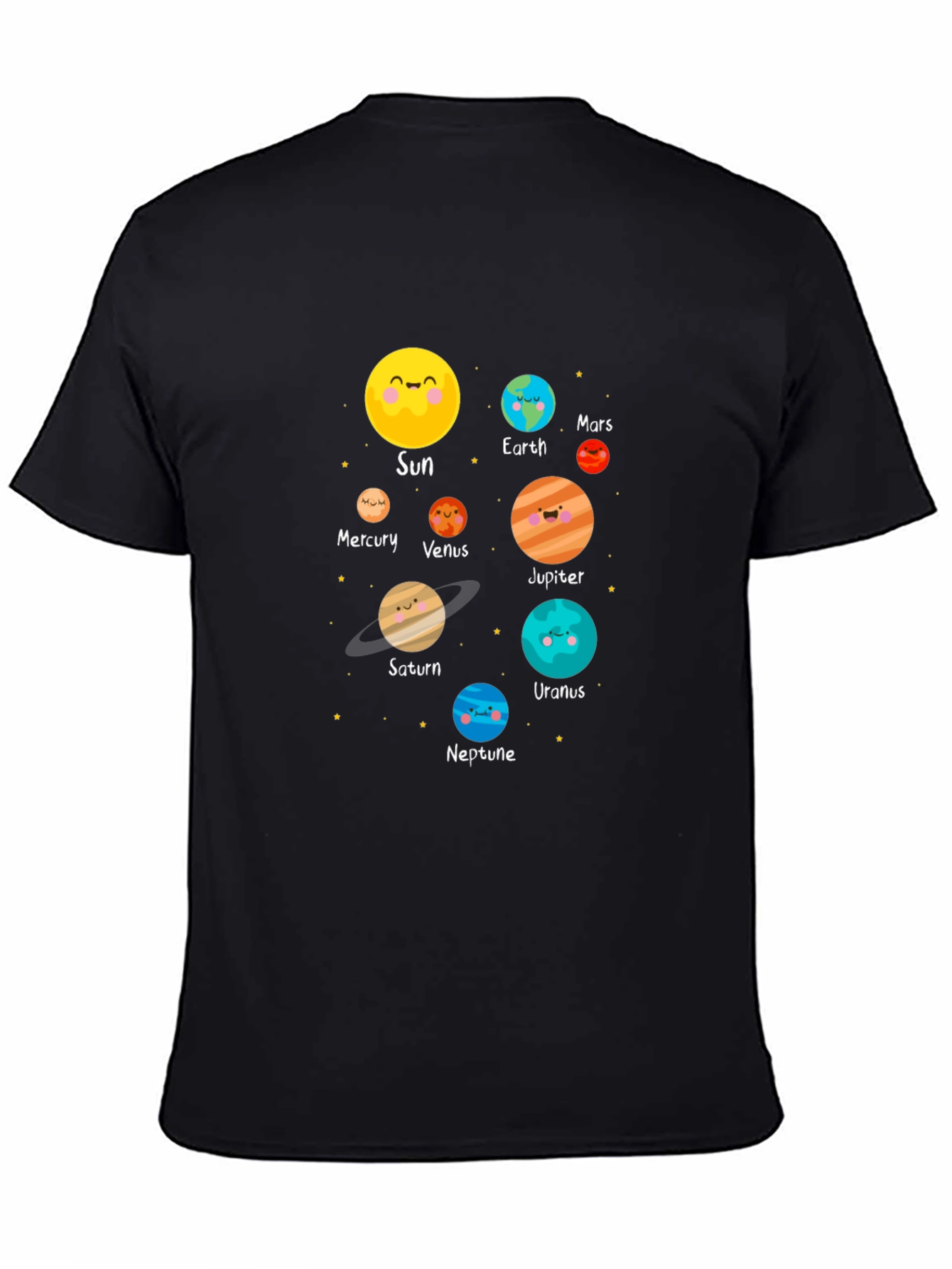 Cartoon Planet Print Black T-Shirt