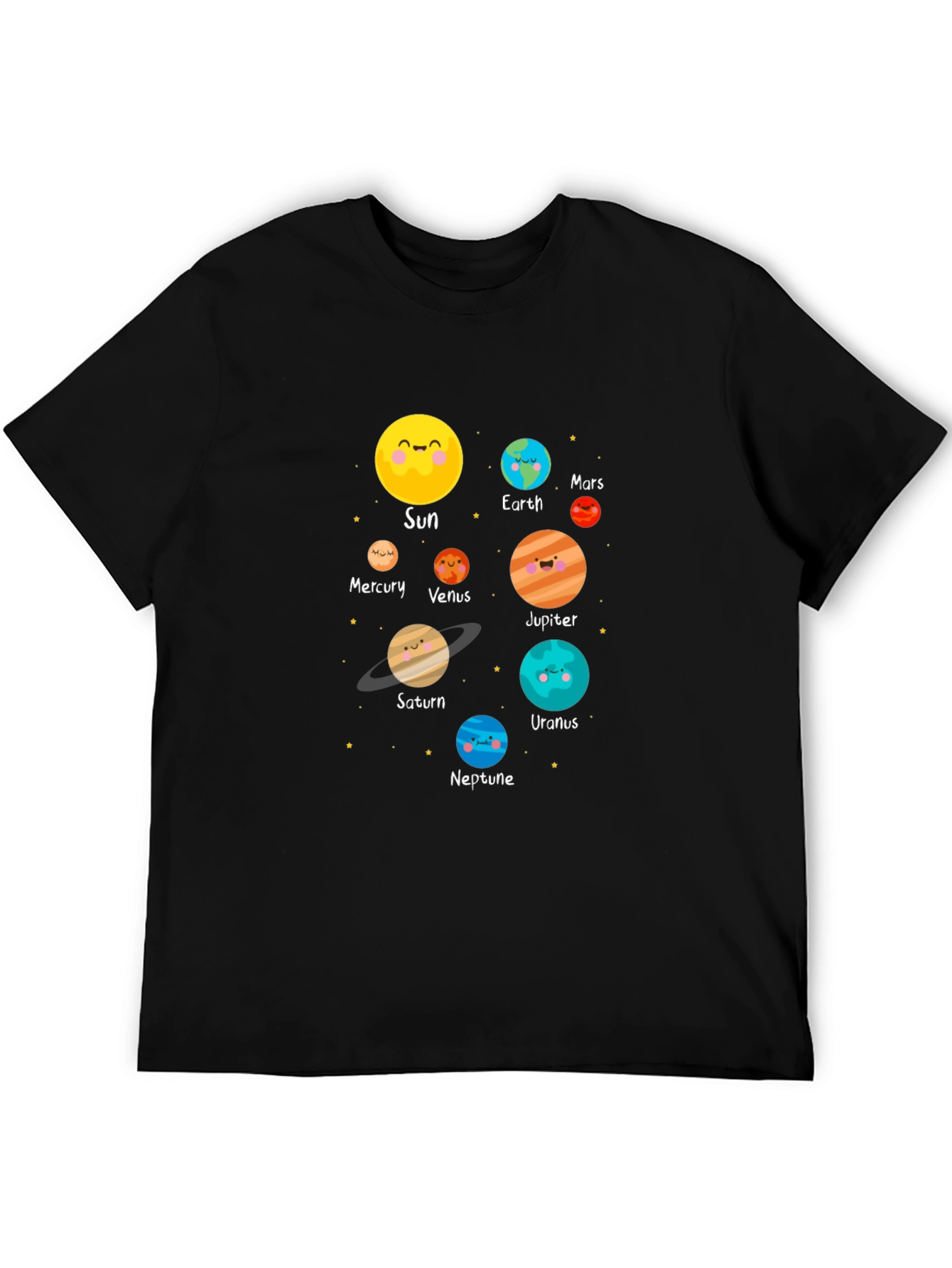Cartoon Planet Print Black T-Shirt