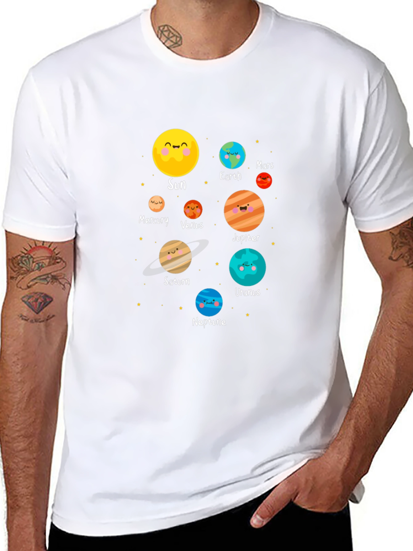 Cartoon Planet Print Black T-Shirt