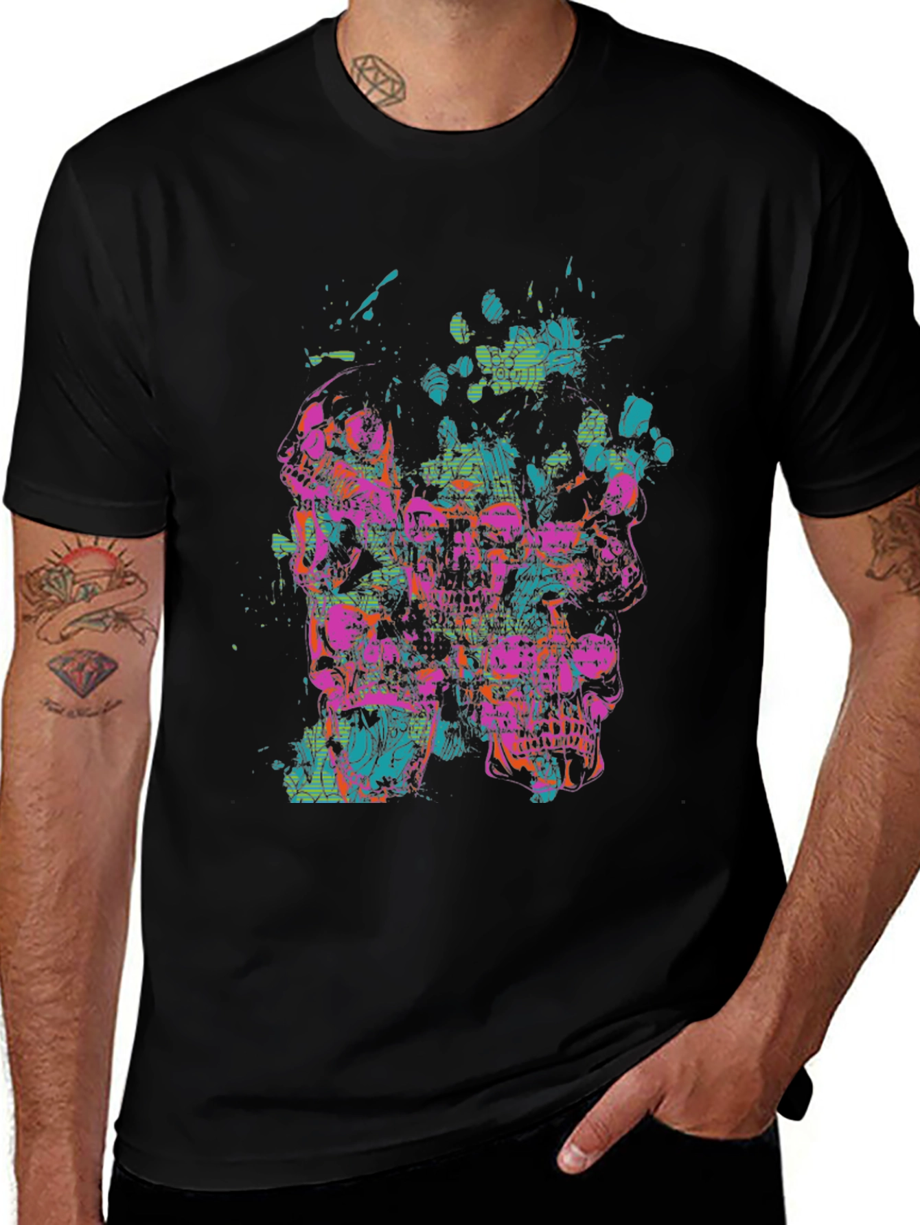 Abstract Skull Graphic Tee - Black T-Shirt