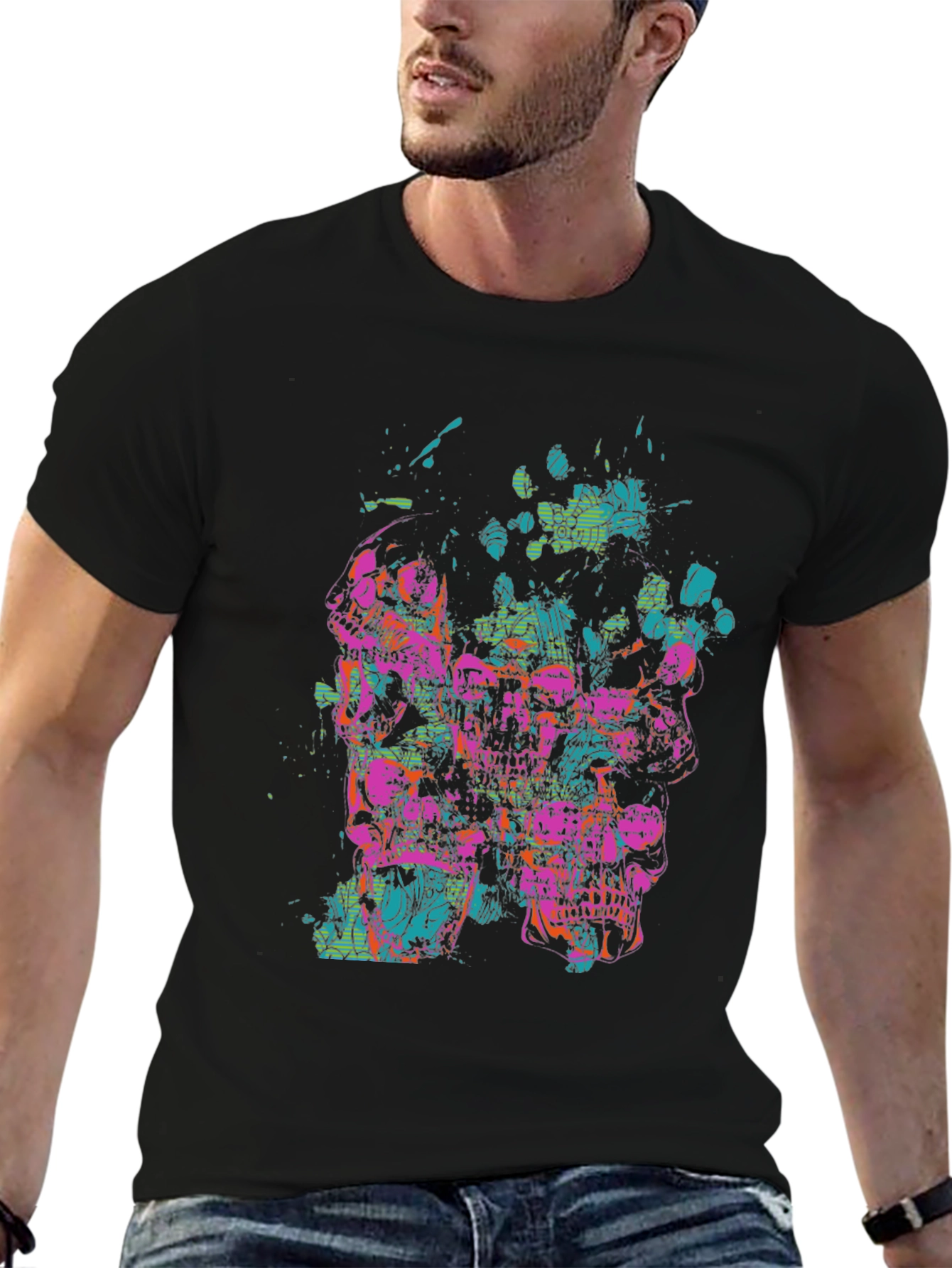 Abstract Skull Graphic Tee - Black T-Shirt