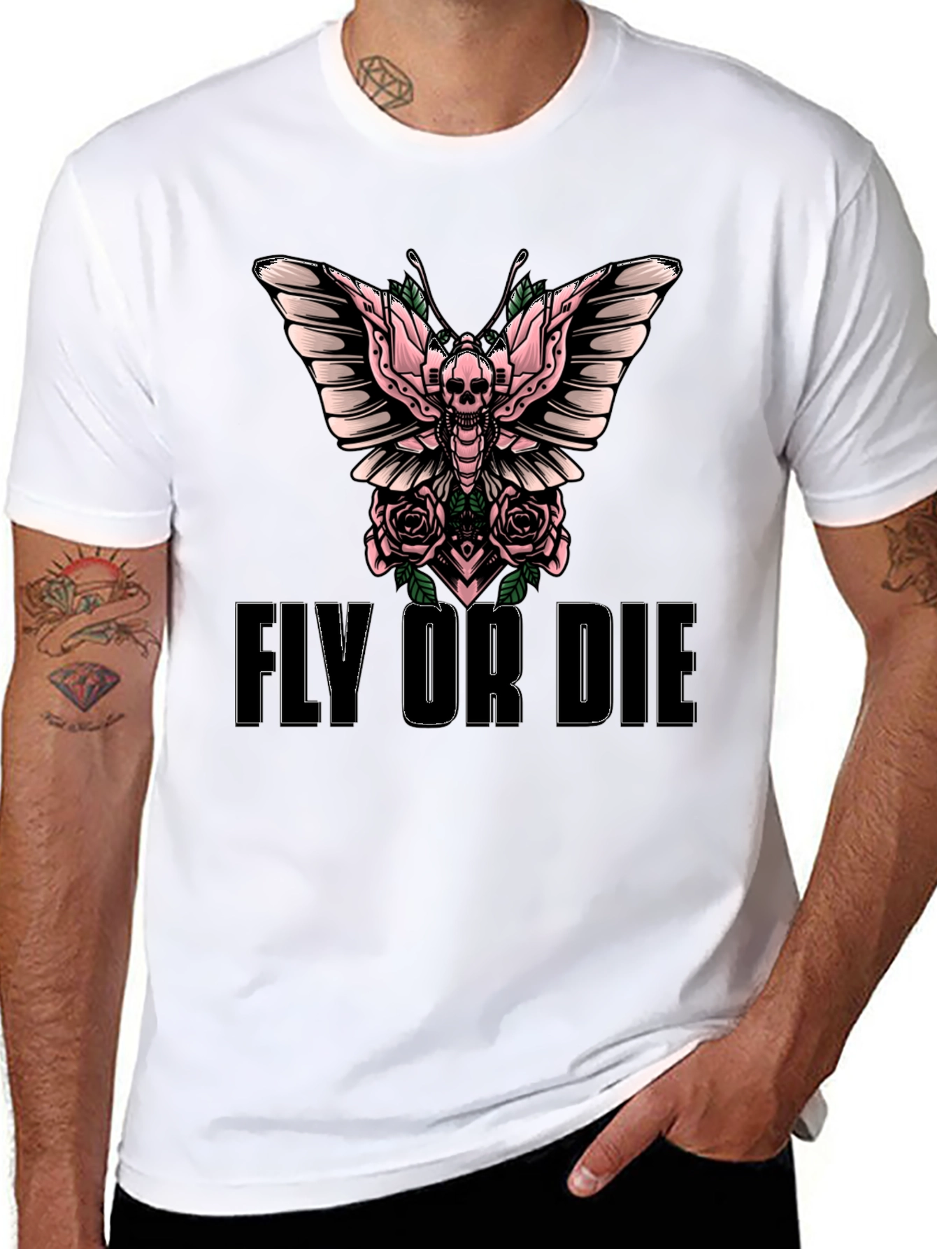 Fly or Die Skull Butterfly Graphic T-Shirt