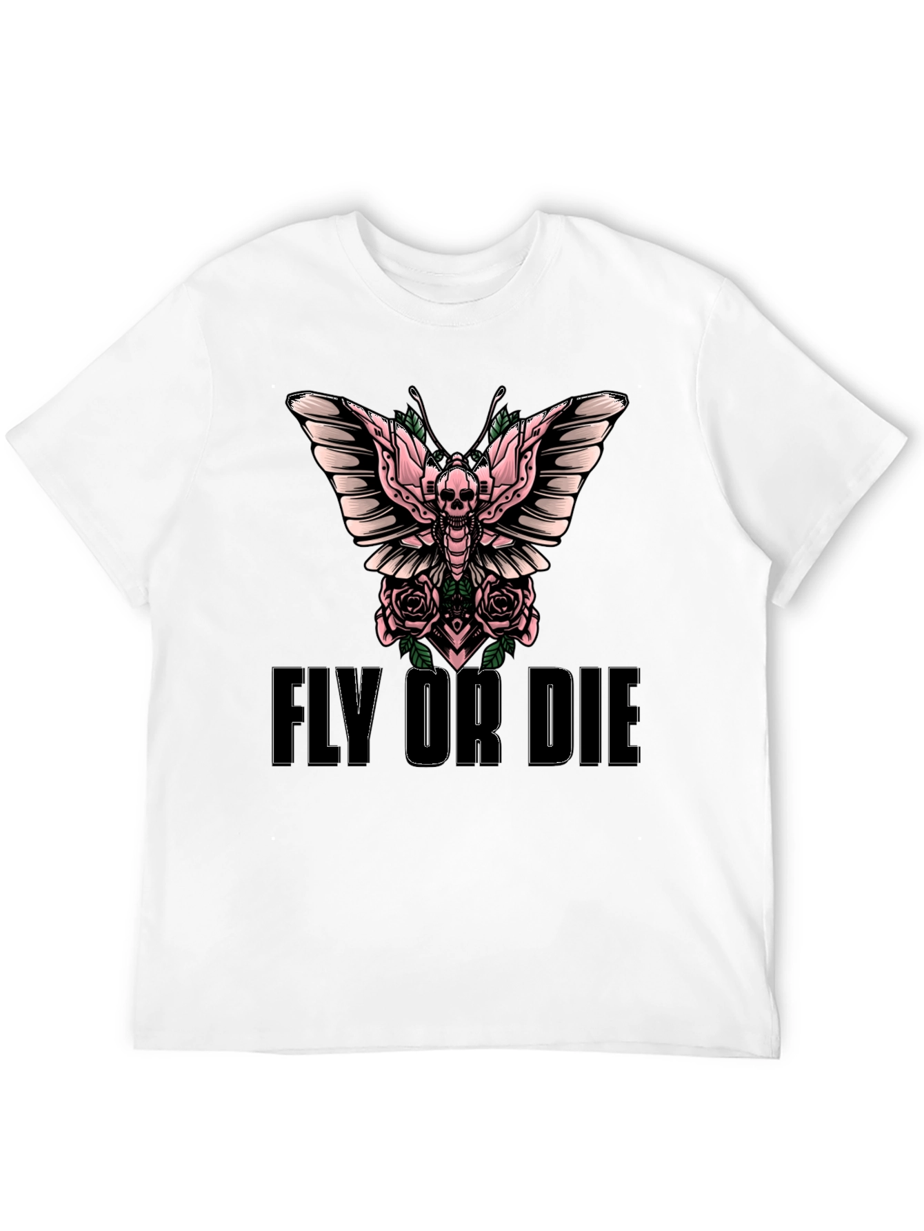Fly or Die Skull Butterfly Graphic T-Shirt